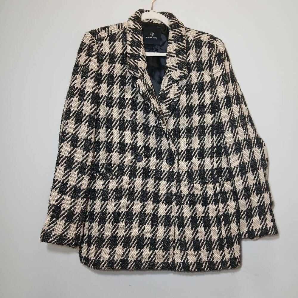 Anine Bing womens medium wool blend coat double Breasted cream black jacket